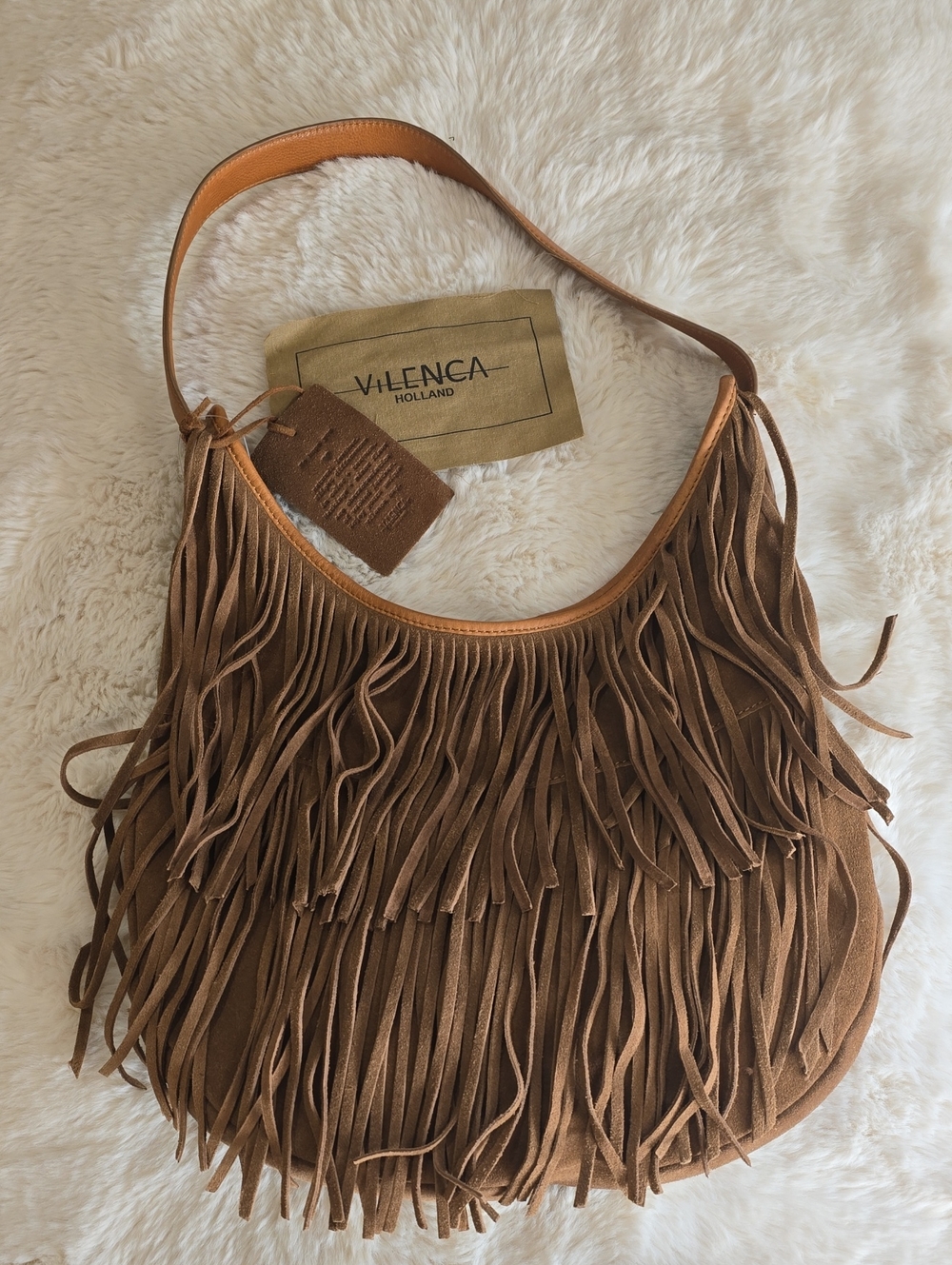 VILENCA Brown Suede Fringe Shoulder Bag
